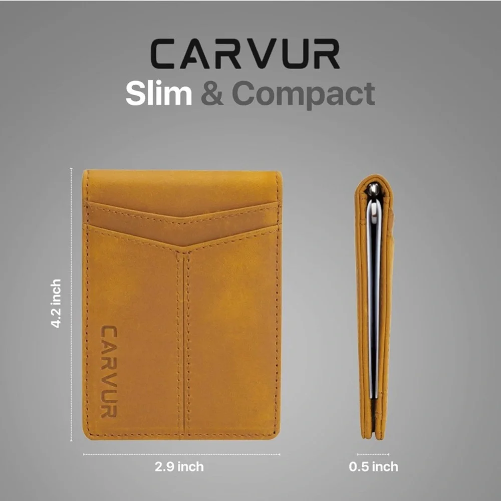 Slim Bifold RFID Blocking Full Grain Genuine Leather Front Pocket Minimalist